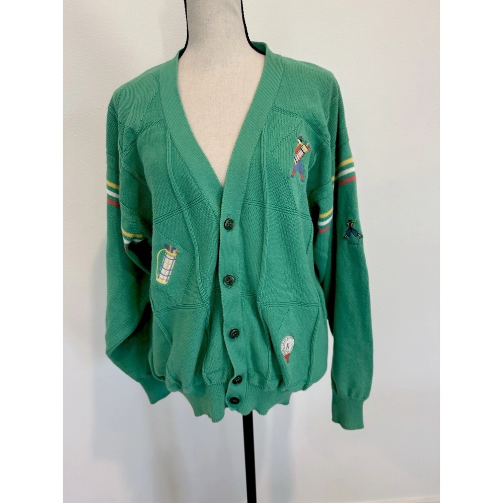 Pringle Scotland Sweater Sz M Turquoise Green Pure Cotton VNeck Grandpa Golf